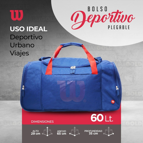 Imagen 2 de 3 de Bolso Wilson Deportivo Viaje Urbano Gym Bolsillo Reforzado Color Negro Talle Universal