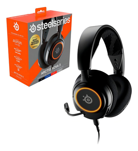 Fone de ouvido SteelSeries Arctis Nova 3 preto para jogadores com luz LED RGB