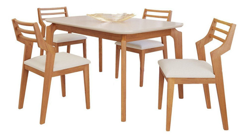 Sala De Jantar Ficus 130cm Com 4 Cadeiras Damasco Wt