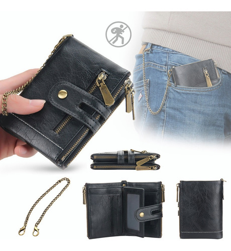 Cuero Con Cepillo Antirrobo Cartera Billetera Piel