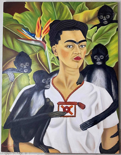 Pintura Al Óleo Auto Retrato Con Monos Frida Kahlo