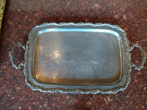 Bandeja Vintage Silver Plate Oneida Rectangular Con Grabados