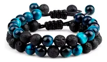 Comprar Pulseras Hombre Mujer Cuerda Ojo De Tigre Azul Piedra Lava