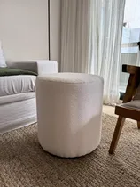 Comprar Puff Tapizado Tela Boucle Blanco Redondo Moderno Nordico