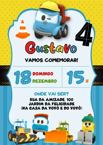 Fazer convite online convite digital aniversário Léo o Caminhão