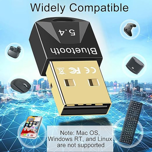 Adaptador Bluetooth Usb Bluetooth 5.4 Mini Adaptador Bluetooth Para Pc Teclado, Ratón,Altavoces Color Negro