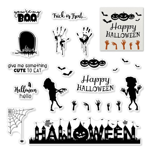 Happy Halloween Zombie Pumpkin - Sellos Transparentes H...