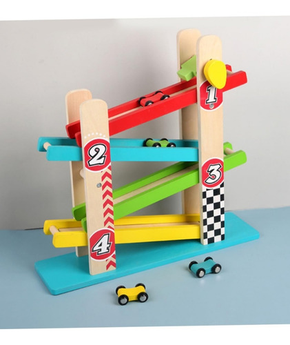 Pista De Madera Con 4 Vehículos. Sparke Create Imagine Multicolor
