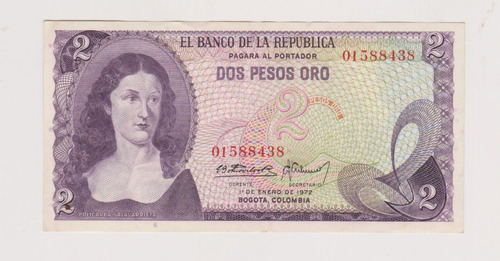 Billete Colombia 2 $ Año 1972 Muy Bueno +