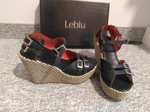 Sandalias Cuero Vacuno Con Plataforma Leblu 37 Impecables !!