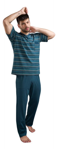 Pijama Manga Corta Hombre Pantalon Largo Tipico Art. 705