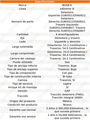 4) Amortiguadores Gas Torrent V6 3.6l 09 Boge Extreme