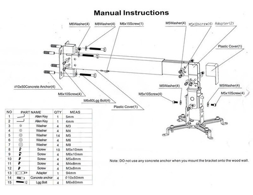 Soporte Proyector Techo Y Pared 3en1 Hasta 63cm 20kg 1° Htec