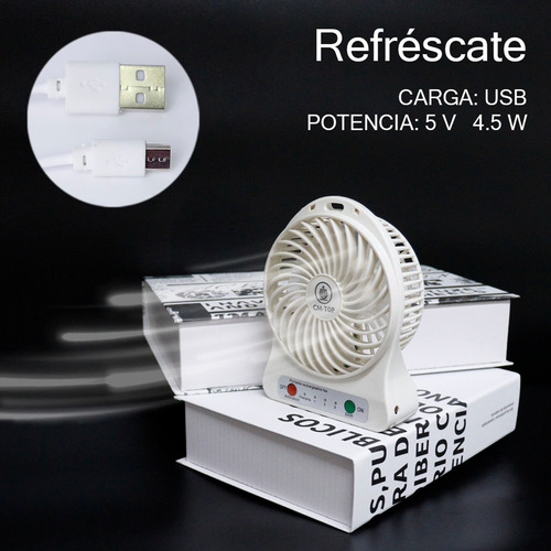 Mini Ventilador Recargableusb De Escritorio De 3 Velocidades 10 Cm 60hz Blanco Transparentes Plástico 3