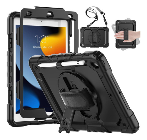 Funda iPad 10.2 Hxcaseac Rígida Soporte Giratoria Negro