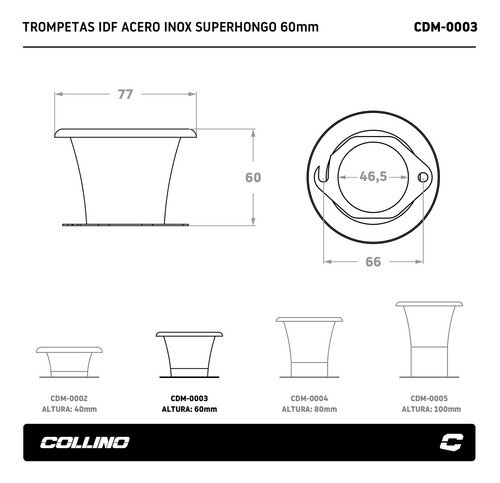 Imagen 4 de 6 de Trompetas Collino Weber Idf Inox Superhongo Alt 60 Mm X 2 Un