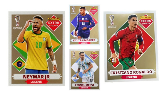 Lote com 4 Figurinhas Extras Legend Bronze (Neymar + Messi + CR7 + Mbappé)  da Copa do Mundo do Qatar 2022 - Itens de Coleção Difíceis