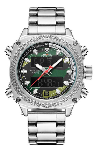 Relógio Masculino Weide Anadigi Wh7302 - Prata E Camuflado