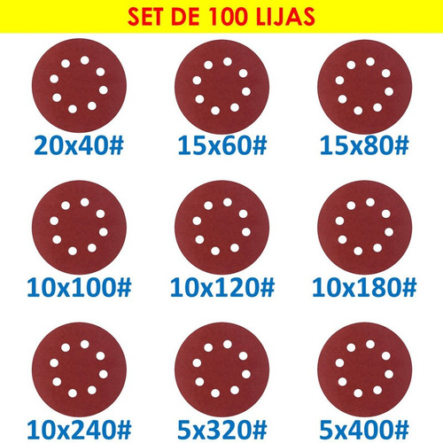 Imagen 3 de 10 de Set 100 Lijas Velcro Con 8 Orificios 125mm 5 Pulgadas / Uss