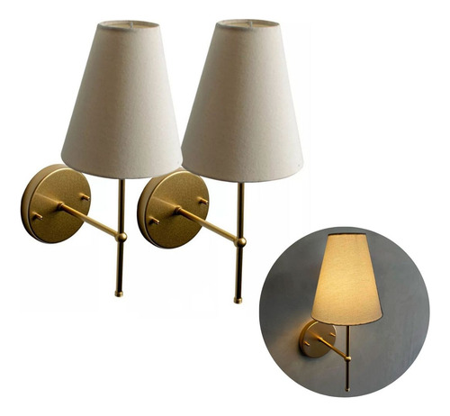 Kit 2 Arandelas De Parede Classica E27 Com Cupula Estrutura Dourado Cup 05 Bege