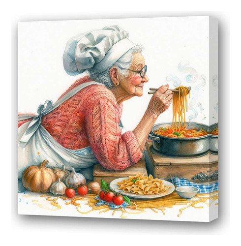 Cuadro 45x45cm Abuela Cocinando Pasta Con Amor Comida