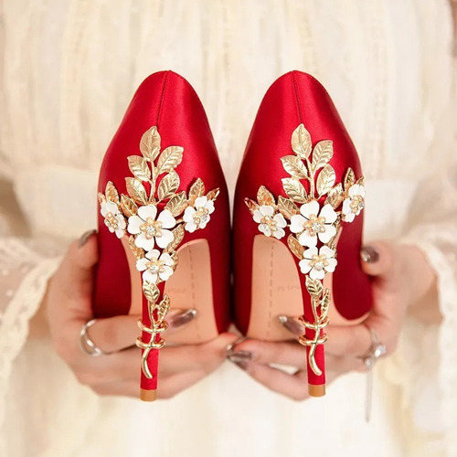 Zapatos De Boda De Tacón Alto Con Flores De Moda Para Mujer