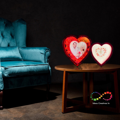 Portarretrato Personalizado Corazon Con Luz Led Y Reloj
