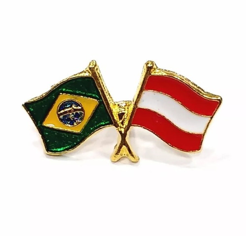 Bótom Pim Broche Bandeira Brasil X Áustria Folheado A Ouro