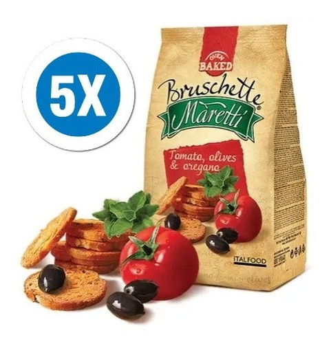 Imagem 1 de 2 de 5x Bruschetta Maretti Tomato, Olive E Orégano 85g