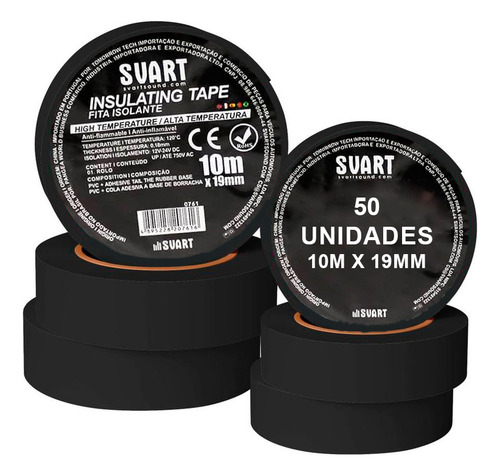 Kit 50 Fitas Isolantes Alta Temperatura 10mx19mm Norma Rohs