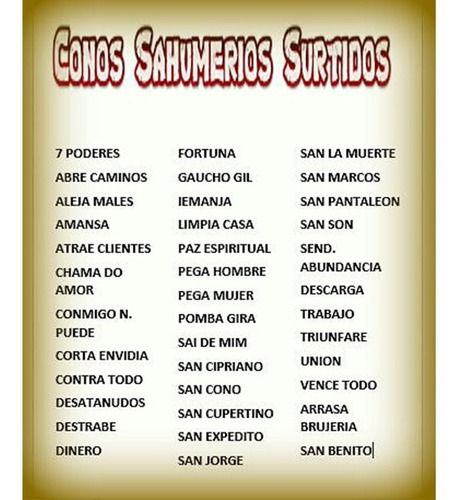 Conos Sahumerios 6 Unidades - 1 Titulo A Eleccion Santeria Varios