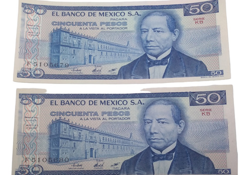 Billetes Nuevos 50 Pesos Benito Juárez Seriados 2 Piezas 