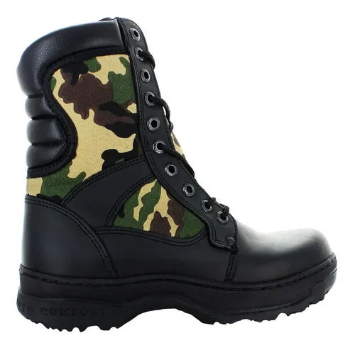 Rombar Bota Militar Piel Negro Y Camuflaje Para Hombre 8009