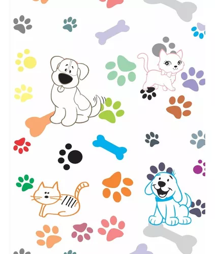 Kit 2 Papel Parede Adesivo Patinha Pet Coloridas Dog Cat Lavável