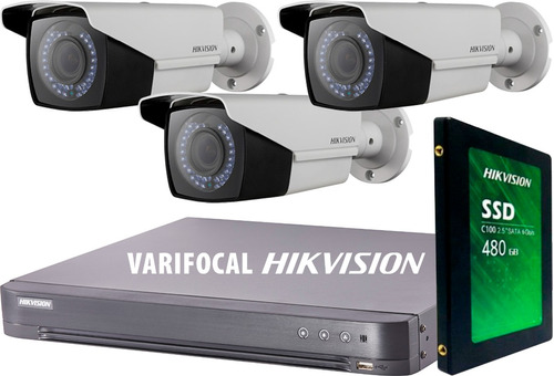 Kit Seguridad Hikvision Dvr 4 +disc+ 3 Camaras 2mp Varifocal