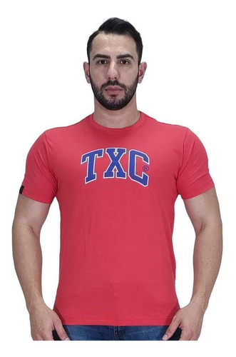 Camiseta Masculina Country Txc Brand Vermelho Estampado Azul