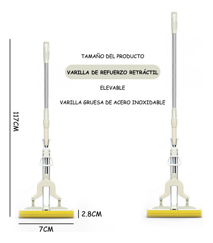 Fregona Esponja Absorbente Con Mango Telescópico, Fácil Uso Beige