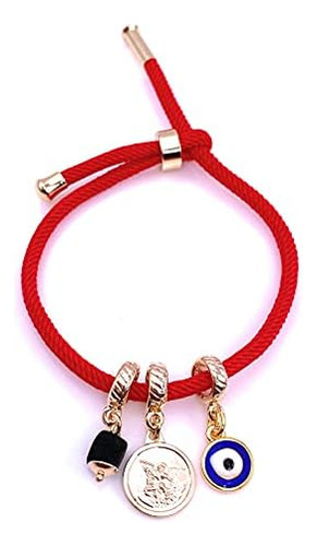 Leslie Boules Pulsera Con Dijes Rojos Medalla De San Miguel 