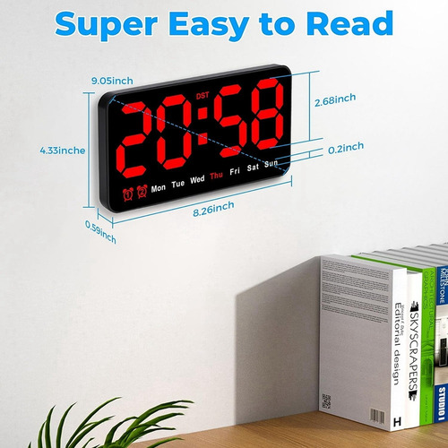 Reloj De Pared U1 Digital, Reloj Digital Led De 9 Pulgadas C