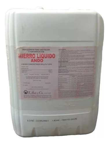 Hierro Liquido Quelatado Ando X 20 Litros