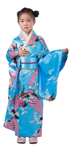 Pijama Tipo Kimono Para Niñas Con Estampado Floral De Pavo Real Vibrant S