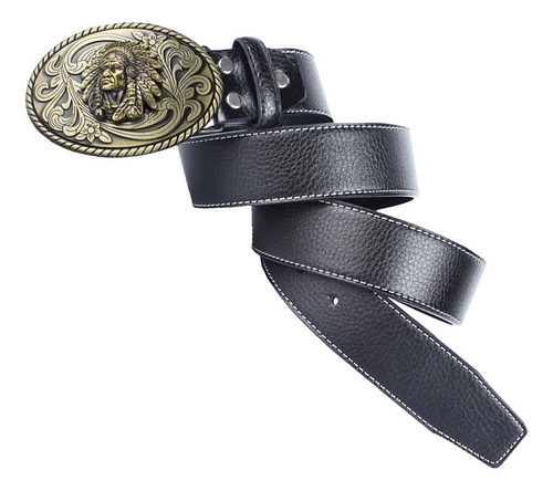 Cinturón De Piel Con Hebilla Ovalado Vintage Estilo Vaquero