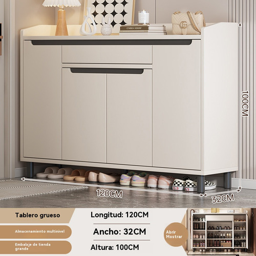 Mueble Zapatero Moderno Con 4 Puertas 1 Cajón, 120x30x100cm Blanco