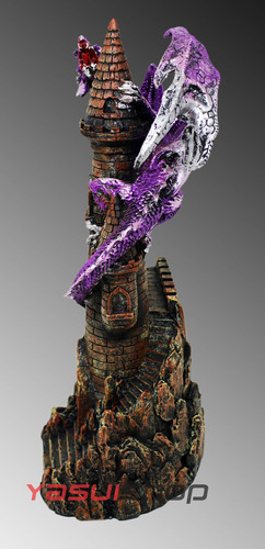 Estatua Enfeite Dragão/castelo Resina C/ Luz Bateria - 30 Cm Cor Violeta