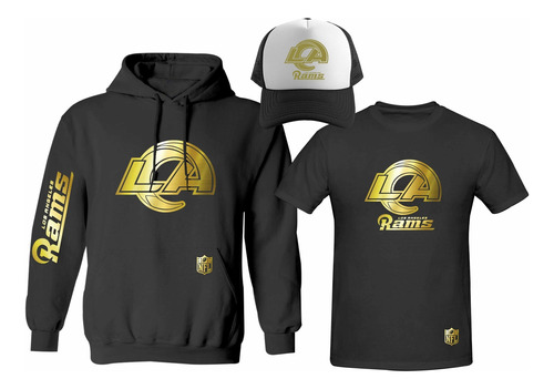 Kit Sudadera + Playera + Gorra Los Angeles Rams Nfl Gold