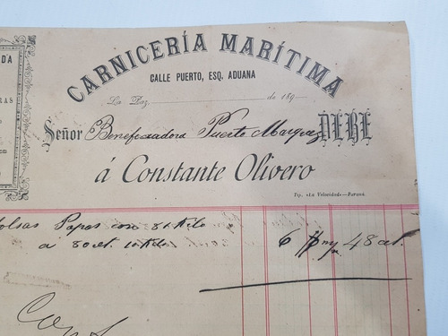 Imagen 4 de 4 de Antigua Factura Carnicería Marítima Rara 1897 Mag 58557