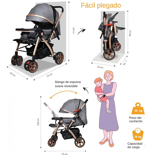Carreola Para Bebés Niños Ultra Premium Plegable, 3 Colores