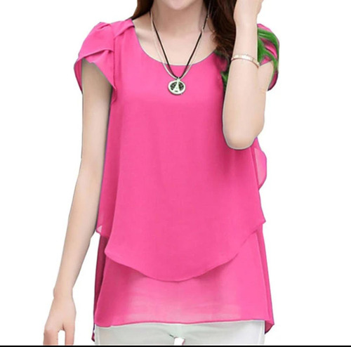 Blusa De Chifon. Avenue Studio. Talla Plus 24/26. Fucsia.