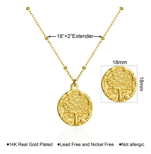Árbol De La Vida Collar Colgante Moneda De Oro, ...