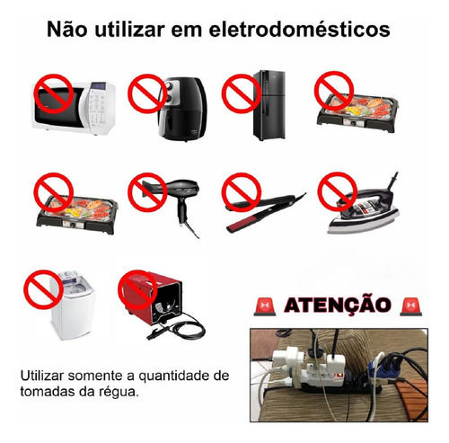 Extensão Eletrica 5 Tomada Filtro D Linha Fusivel Proteção Cor Preto